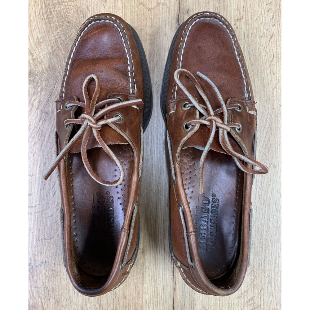 Sebago Docksides Boat Shoes Men's 9 M Brown Leather Lace Up Moc Toe Casual - Picture 11 of 16